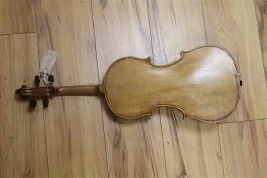 A violin with two piece back, bearing a label for Vasciscus Gobetti Fecit, overall 23.5in., cased